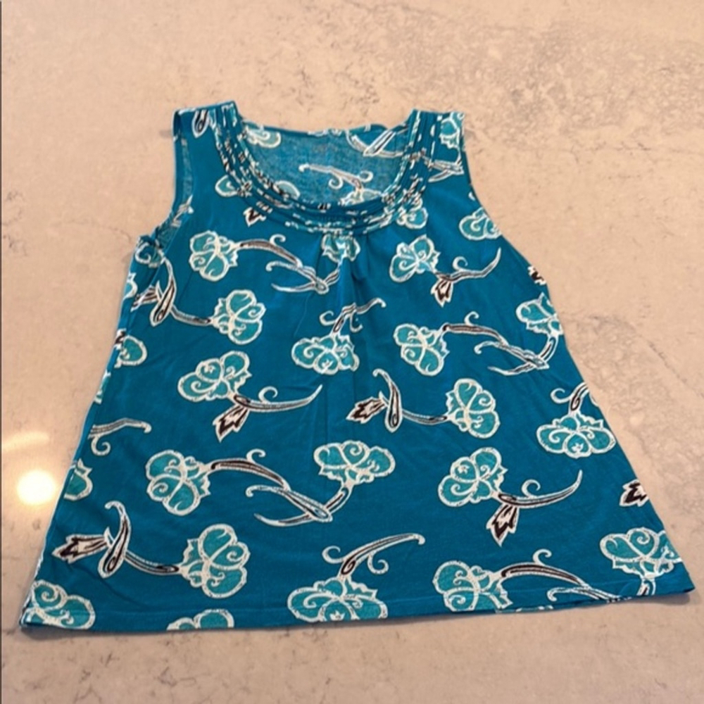 LOFT Blue Brown White Sleeveless Top Large